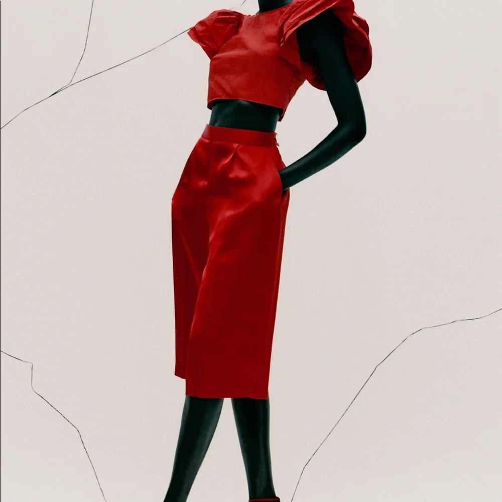 NWT Zara Red Ruffled Top Size L - Picture 4 of 8